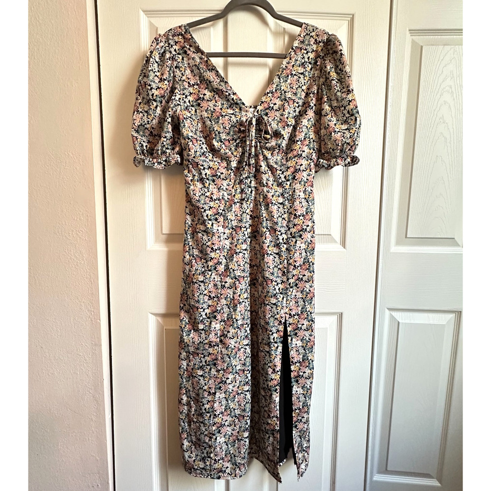 Beyond the Radar Womens Small Floral Puff Sleeve Midi Dress Cottage Prairie